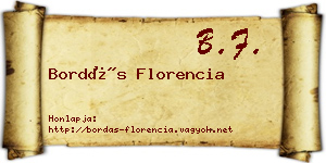 Bordás Florencia névjegykártya